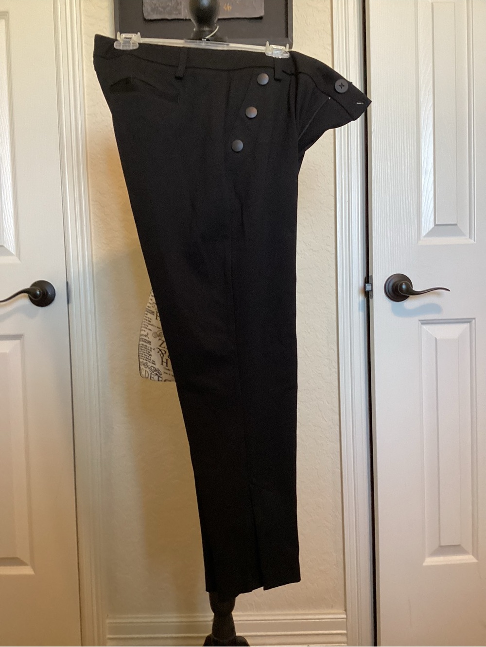 CAbi Men's Black Dress Pants with Side Button Trim